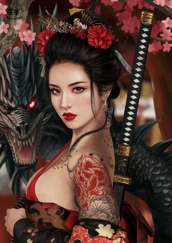 Traditional japanese setting with a fantasy with dragon | Metal Poster