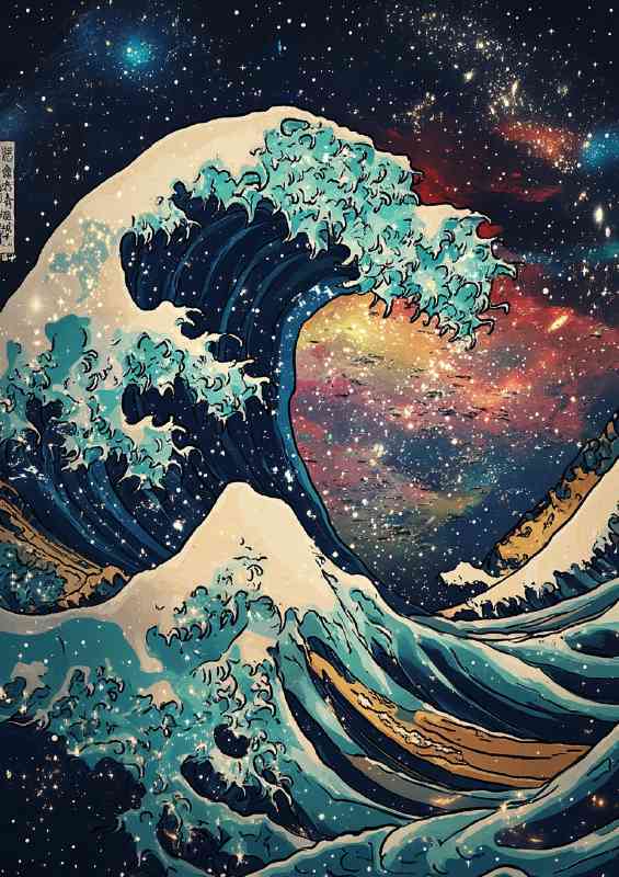 The Great Wave off Kanagawa but with cosmic colors | Poster