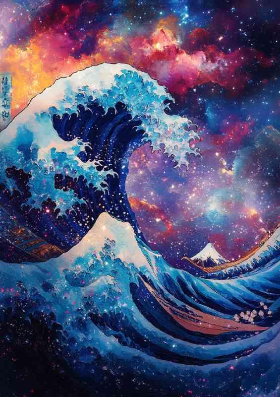 The Great Wave off Kanagawa but with cosmic sky | Metal Poster