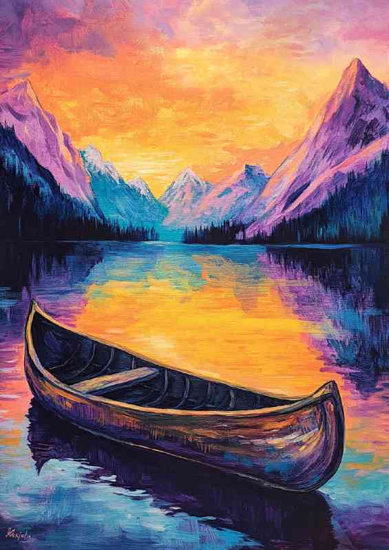 Lake and mountains with the old boat | Metal Poster
