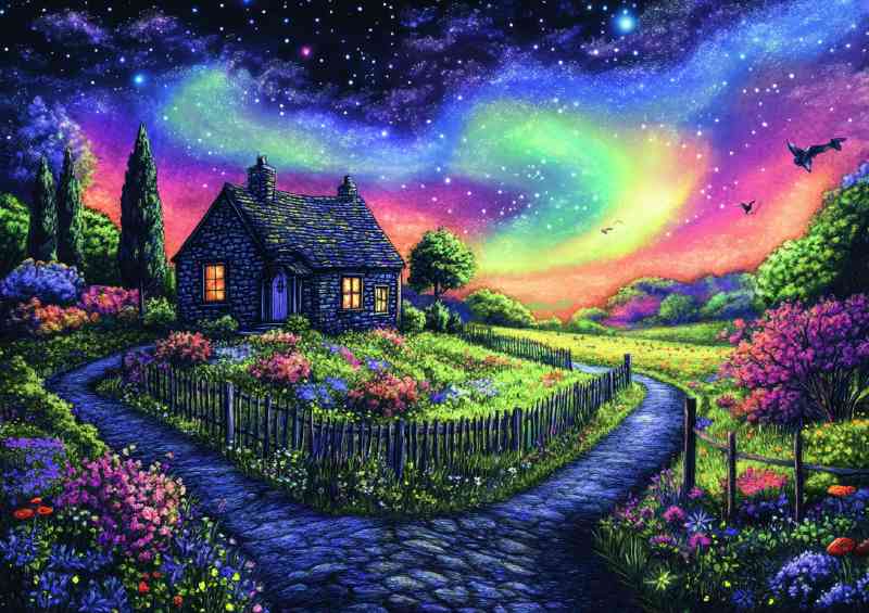 A beautiful colorful pencil drawing of an old English house | Canvas