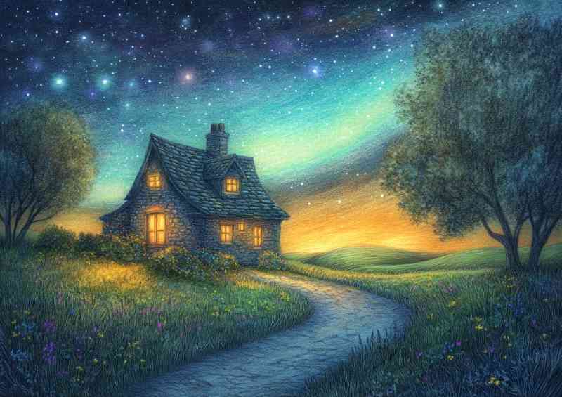 A beautiful pencil drawing of an old English cottage | Metal Poster