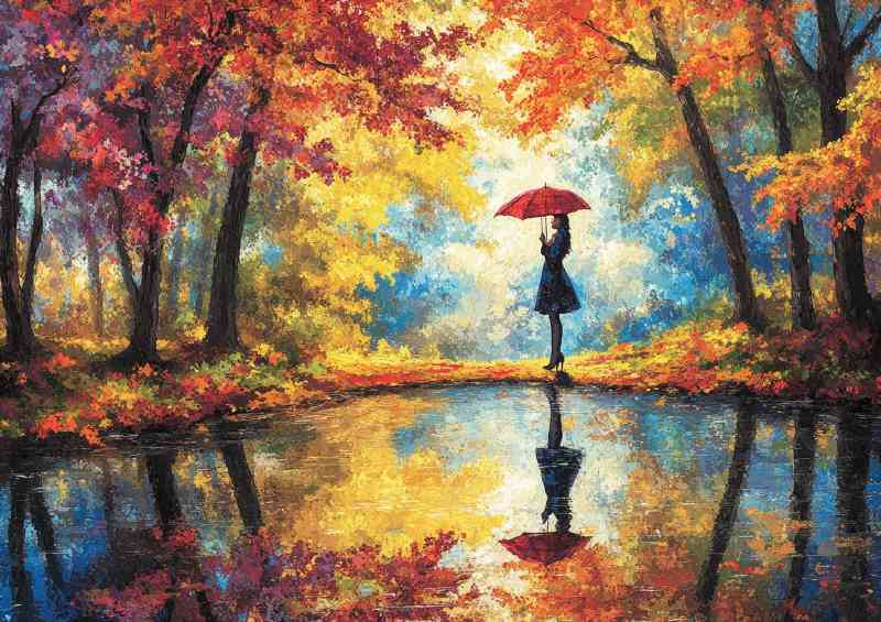 Woman standing in the middle of an autumn setting | Poster