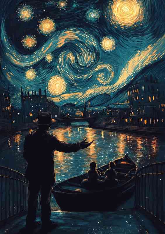 Man stands on the bridge looking at his silhouette | Canvas