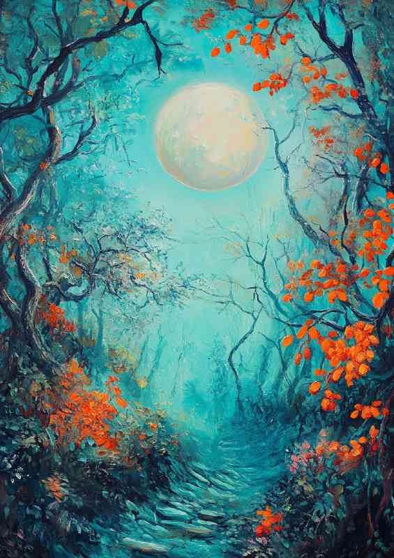Oil painting of a turquoise and teal forest | Poster