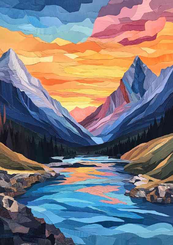 Mountain range with a river flowing | Canvas