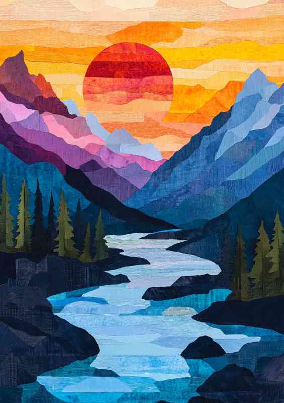 Mountain range with a river flowing through it | Di-Bond