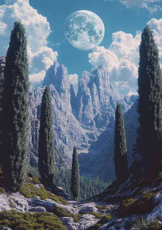 The moon is shining brightly the sky blue | Metal Poster