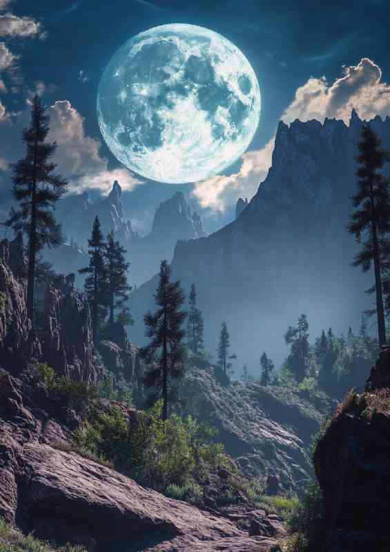 The moon is shining brightly the sky blue and full | Poster