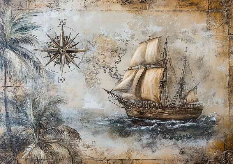 A vintage nautical scene with an old sailing ship | Metal Poster