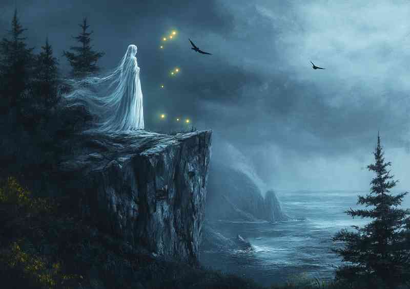 Painting of a ghostly figure in a long dress standing | Di-Bond