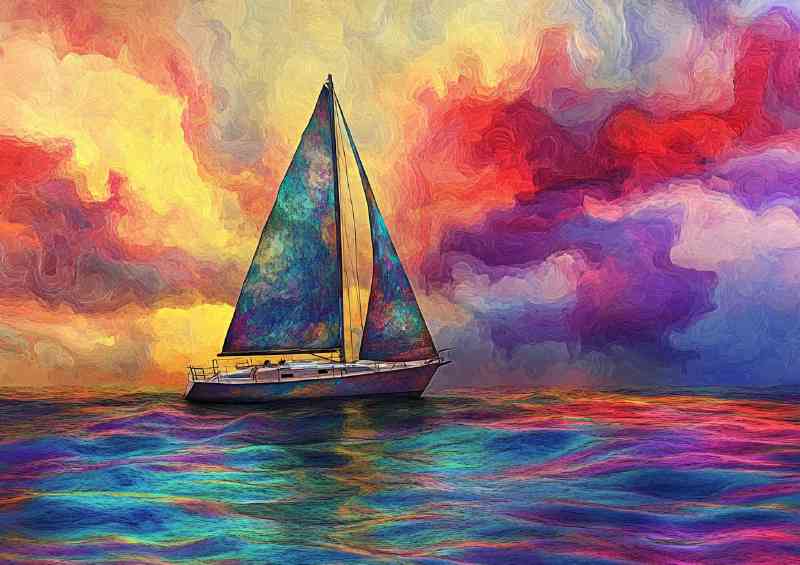 Sailboat on the sea surrounded by swirling sea | Poster