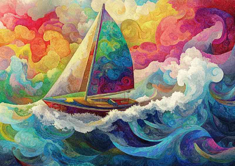 Sailboat sailing through the waves crashing | Poster