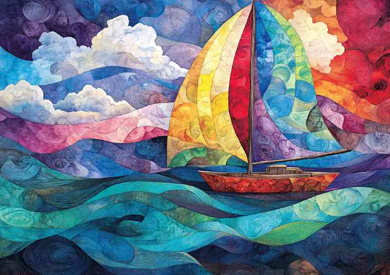 Sailboat sailing through the waves of a lively sea | Poster