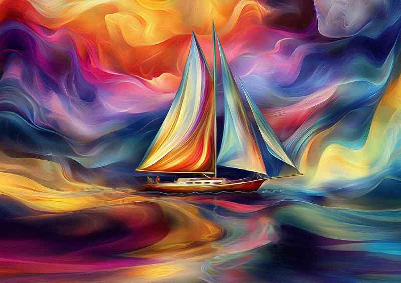 Sailboat sailing through waves of vibrant liquid | Metal Poster
