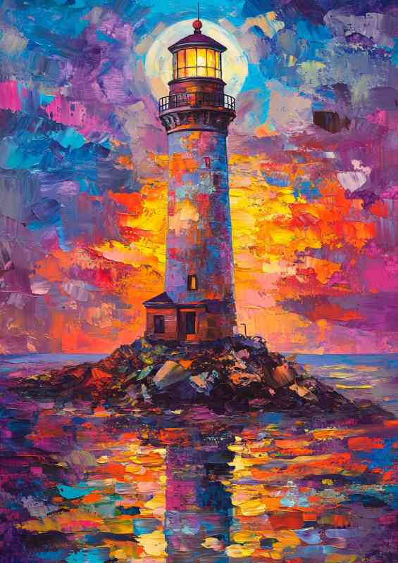 Abstract lighthouse oil painting with beautiful colors | Di-Bond