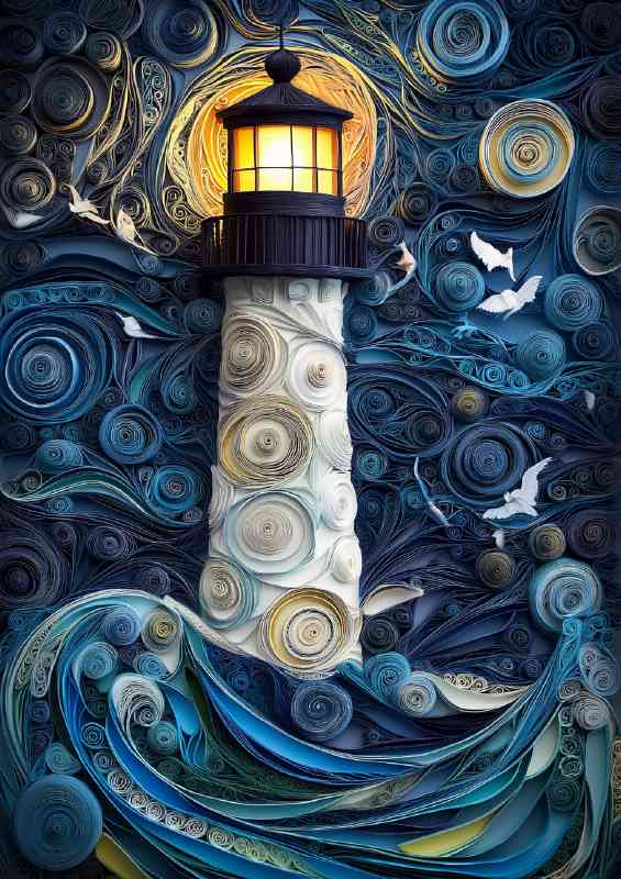 Lighthouse with intricate patterns on its side | Poster