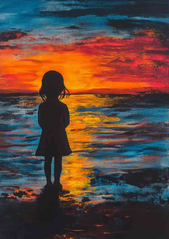 Little girl standing on the beach | Metal Poster