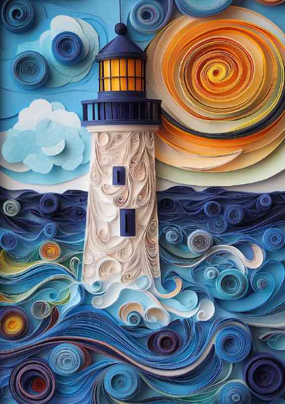Paper quilling and kirigami create a stunning lighthouse | Metal Poster
