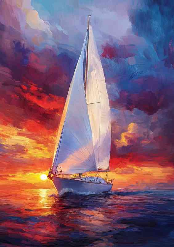 Sailboat with white sails sailing on the sea | Poster