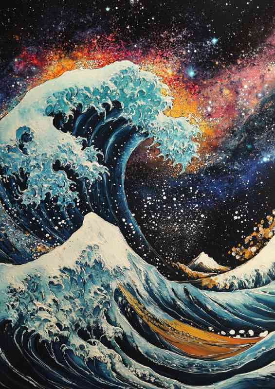 The Great Wave off Kanagawa but with cosmic night sky | Canvas