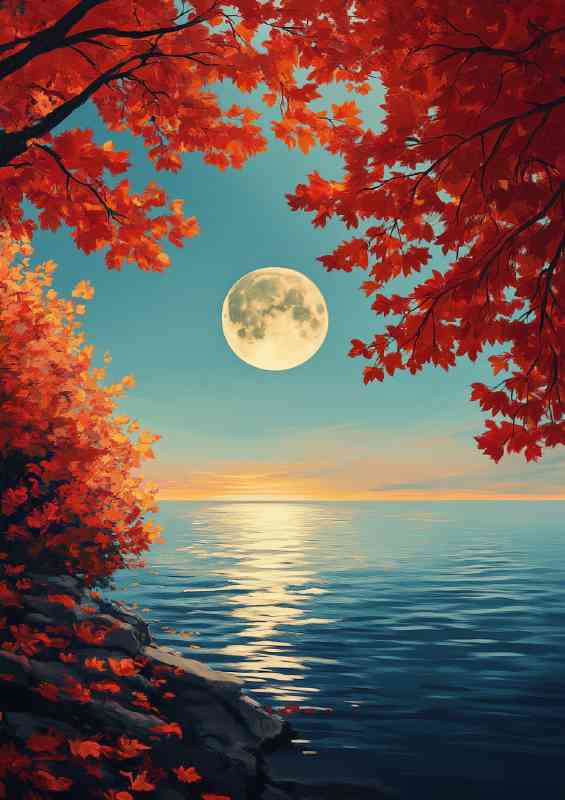 The bright moon shines on the turquoise sea | Poster