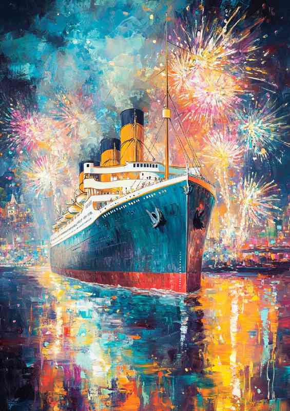 Vibrant painting of the Titanic sailing on its first voyage | Poster