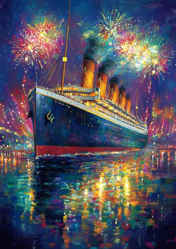 Vibrant painting of the Titanic setting sail | Metal Poster