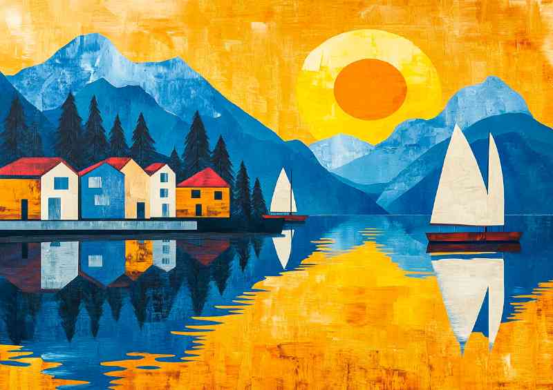 Sailboats on the lake a small town | Di-Bond