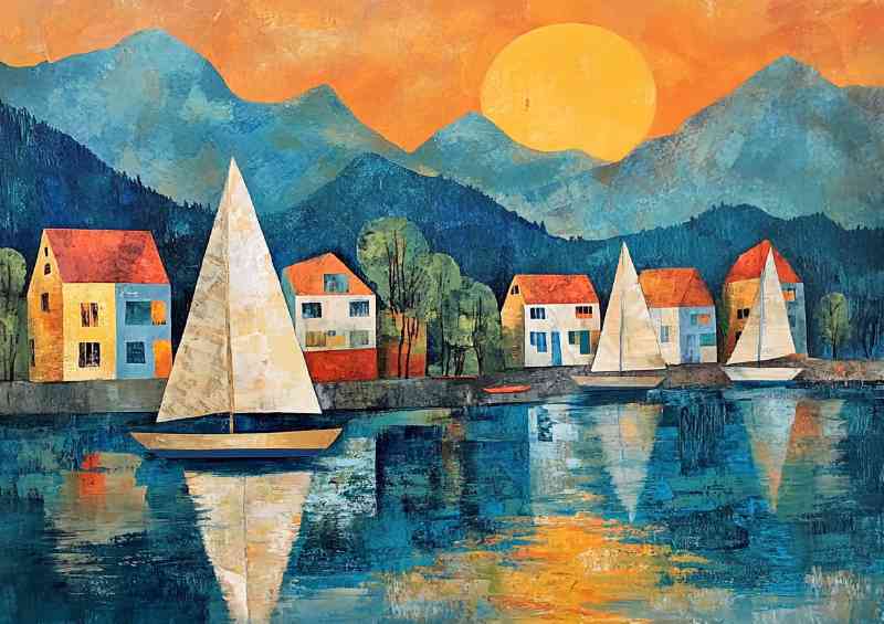 Sailboats on the lake a small town in front of the local village | Di-Bond