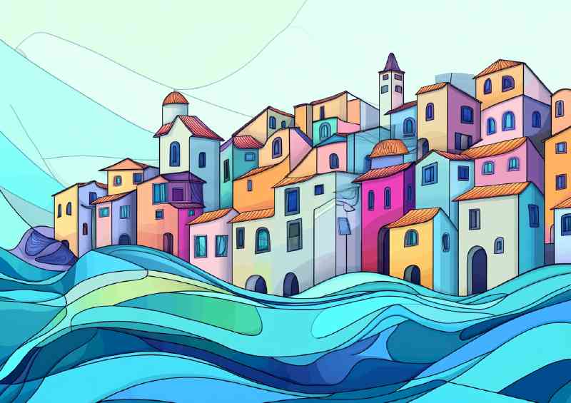 Village by the sea with waves and water waves | Di-Bond