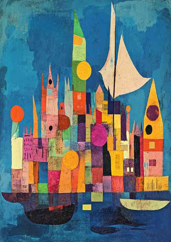 Colorful abstract modernsity sailing boats | Poster