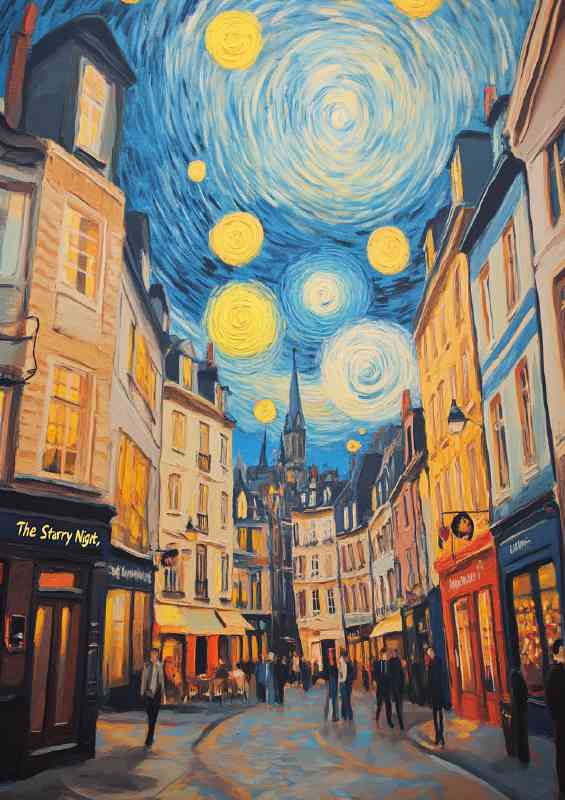 Oil painting old market town starry nights | Canvas