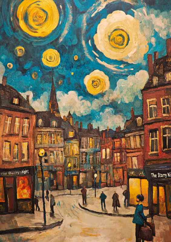 Oil painting rendered with details in gold and red in the market town | Poster