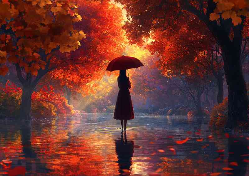 A beautiful woman standing in the middle of a Shallow river | Poster