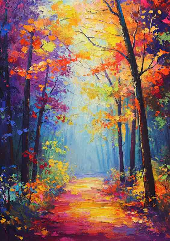 Colorful rainbow bright colors colorful autumn forest | Di-Bond
