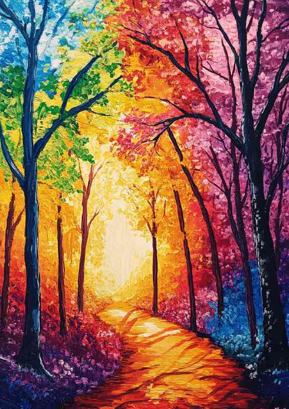 Rainbow bright colors colorful autumn forest | Poster