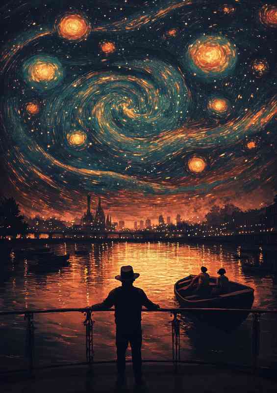 A man stands on the bridge looking at the sea | Poster