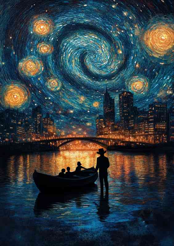A man stands the water getting on boat | Poster