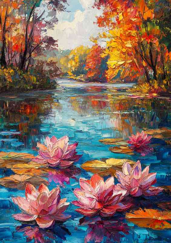 Colorful lotus flowers and leaves floating | Poster
