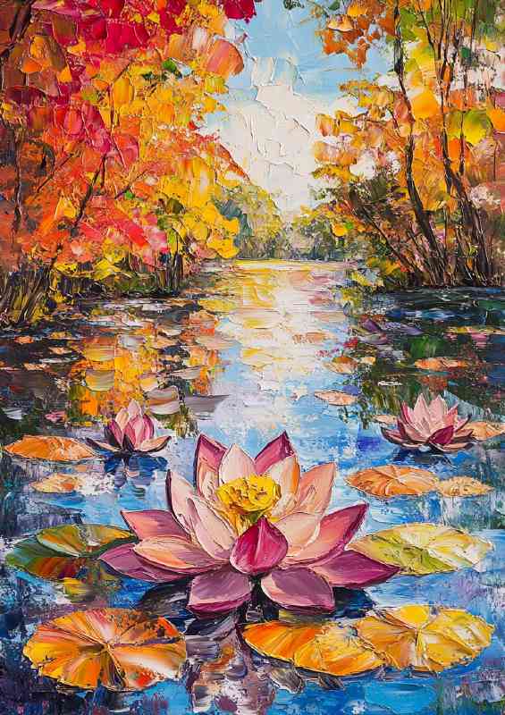 Colorful lotus flowers and leaves floating on the water | Di-Bond