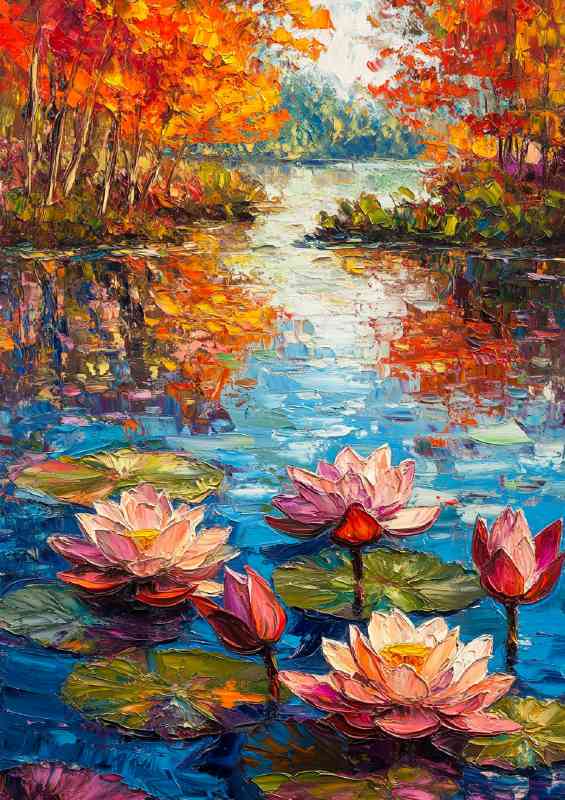 Lotus flowers and leaves floating on the water | Poster