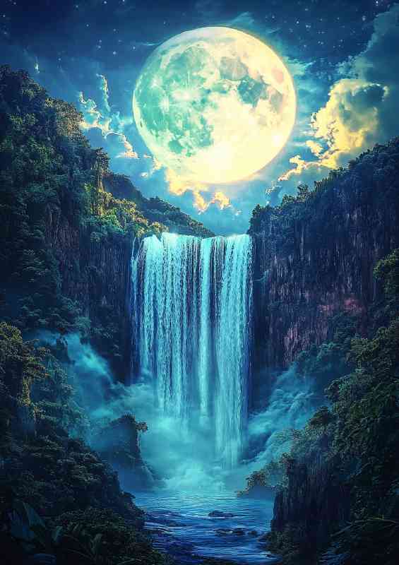 Magical waterfall cascades down from the sky | Metal Poster