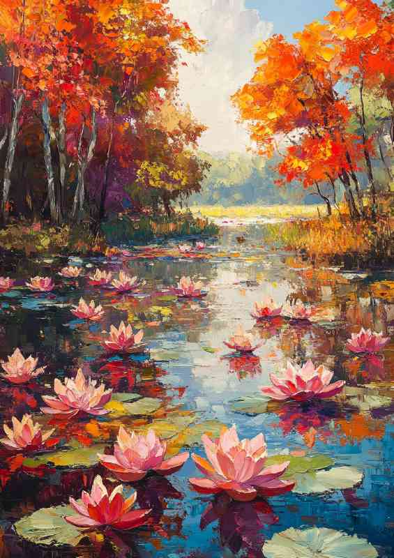 Pond full of colorful lotus flowers daytime | Canvas