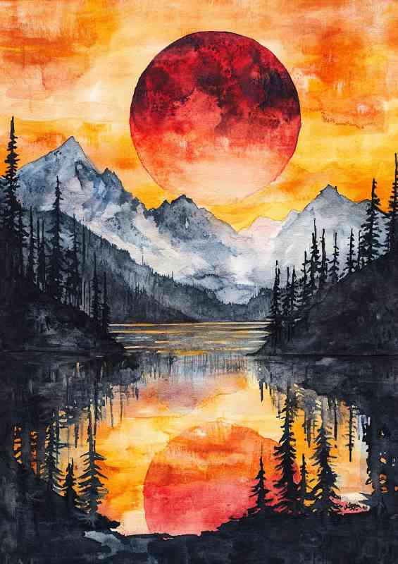 Watercolor painting of an epic mountain lake | Poster