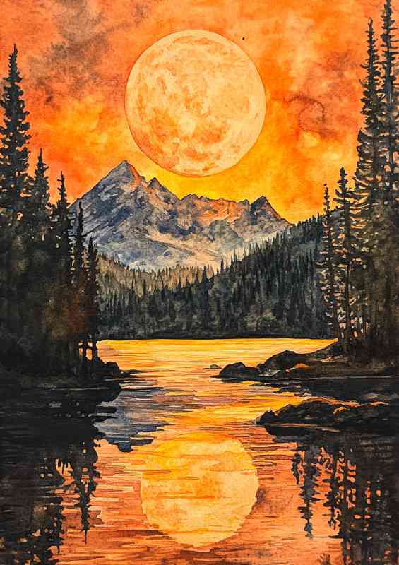 Watercolor painting of the full moon | Poster