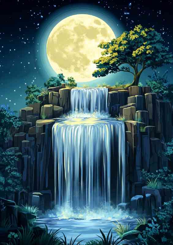 Waterfall in the sky moonlight | Poster