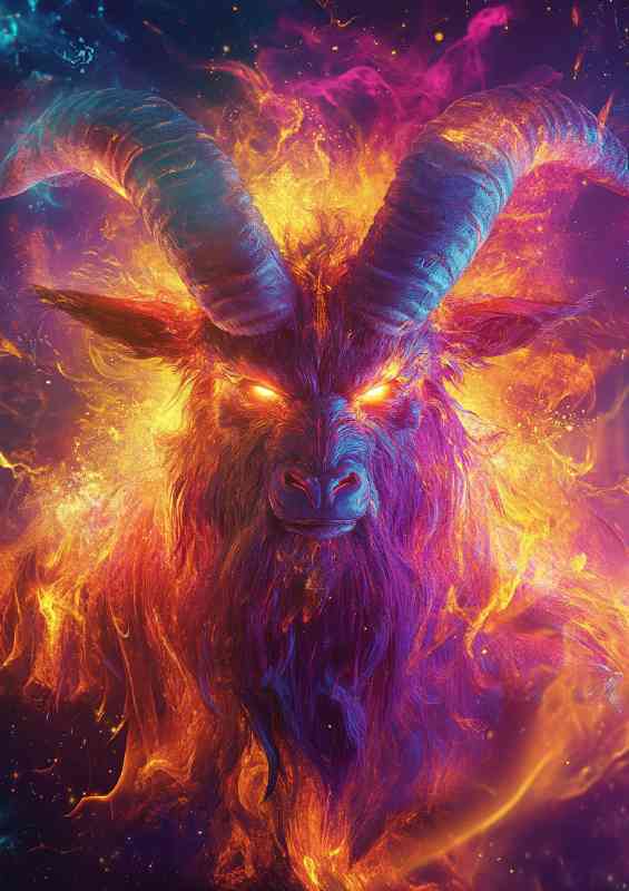Anthropomorphic mythical beast with horns glowing | Canvas