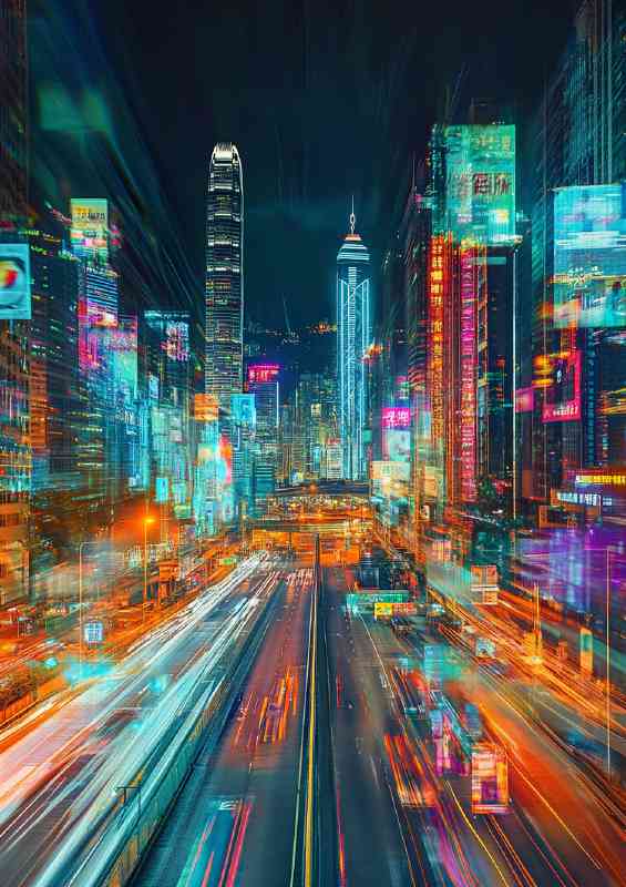 City skyline at night with bright lights | Canvas
