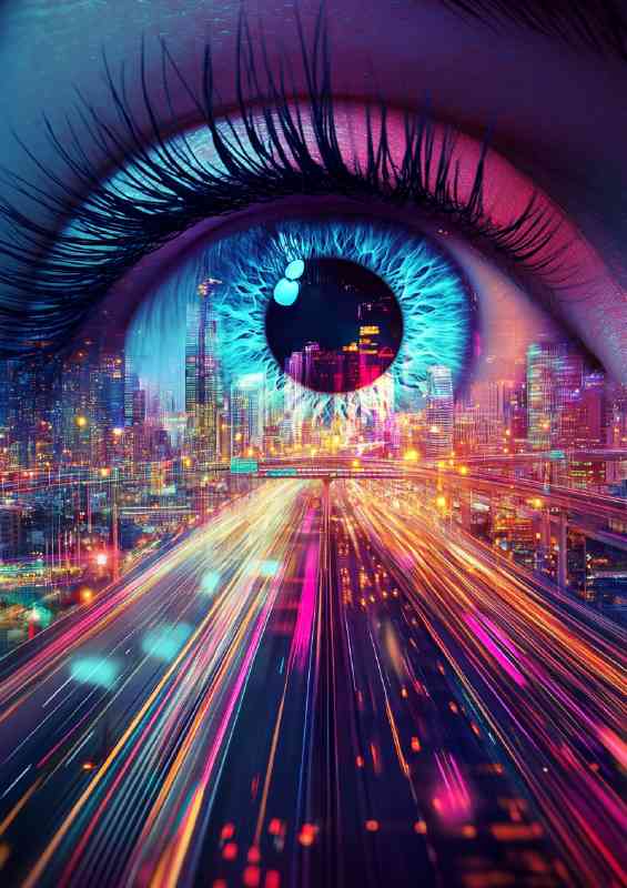 Eye with long eyelashes digital lines of light | Canvas